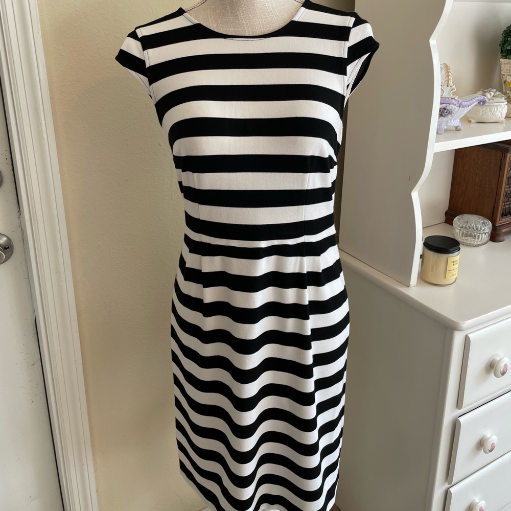 Loft Black/Ivory Striped Dress